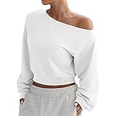 SOFIA'S CHOICE Women Off the Shouler Sweatshirt Crop Top Long Sleeve Pullover Sweatshirts