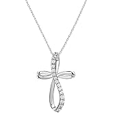 GILDED 10K White Gold Necklace for Women with Natural Round-Cut Diamond and Twist Cross Pendant, 18" Rope Chain, 925 Sterling Silver Necklace and 18" Cable Chain, 1/4 Carat Total Weight Diamonds & Elegant Gift Box Included