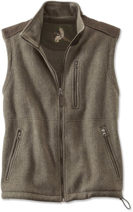 Orvis Waxed Cotton Trimmed Fleece Vest Large Brown at Amazon Men’s