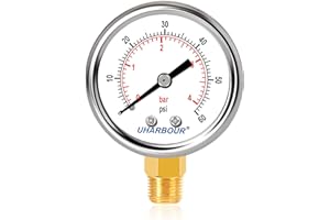 UHARBOUR Lead-Free Water Pressure Gauge Liquid Filled 60 Psi 2" Dial, Stainless Steel Case, 1/4" NPT Lower Mount, Water Pressure Gauge for Home