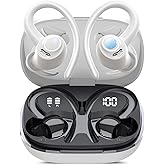 Wireless Earbuds, Bluetooth 5.4 Headphones Sport, Over Ear Buds With ENC Noise Cancelling Mic, 48H, Wireless Earphone With Earhooks, Stereo Deep Bass, IP7 Waterproof ear bud for Workout Running, White