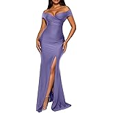 Memoriesea Women's Sexy V Neck Sleeveless Off Shoulder High Split Cocktail Party Maxi Dress