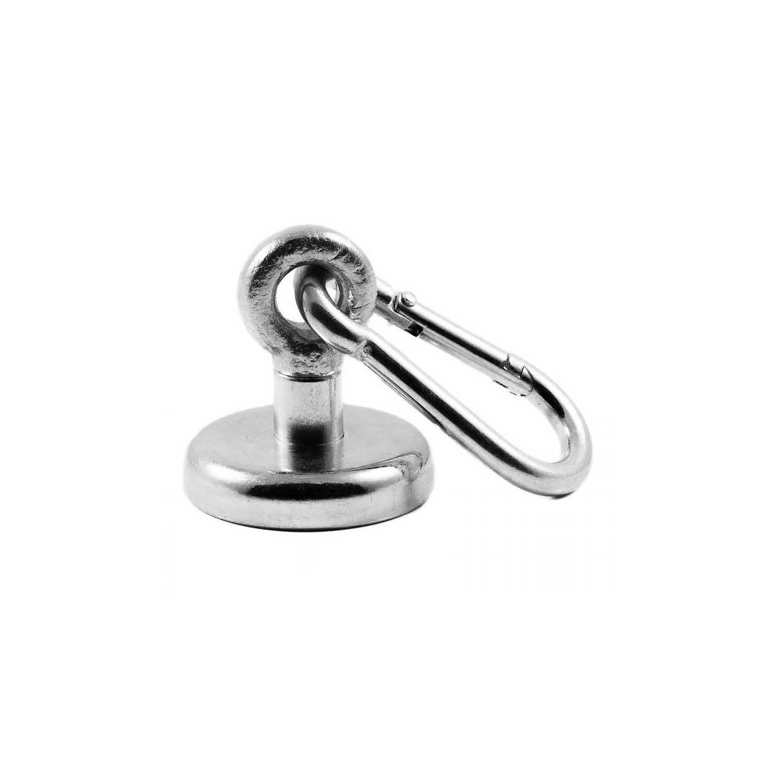 Magnetastico® | Neodymium Eyebolt-Carabiner Magnet N35 36 mm Ø | Holding Force 41 kg | Strong & Powerful Neodymium Pot Magnet snap Hook with Eye, Loop & galvanised | Magnetic karabiner Eyebolt