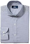 Buttoned Down Men's Slim Fit Cutaway-Collar Non-Iron Dress Shirt, Navy Small Textured Check, 15.5" Neck 33" Sleeve