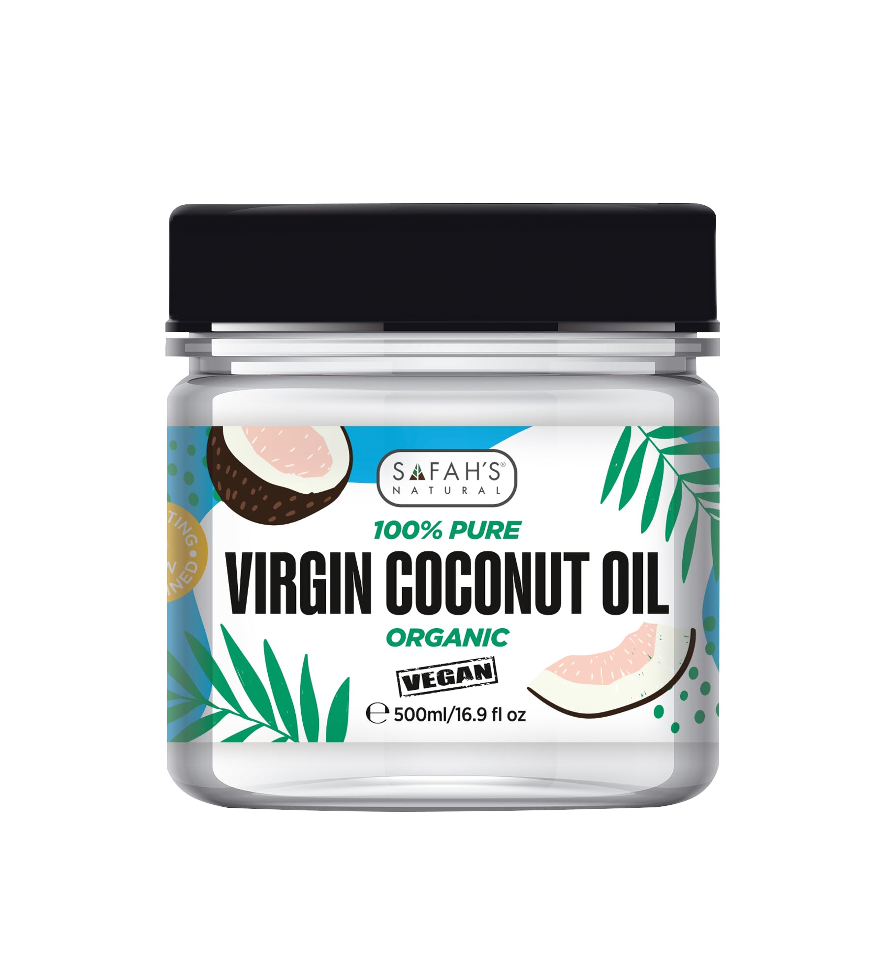 Safah’s Natural - Organic Coconut Oil | Cold-Pressed, Unrefined for Skincare & Hair Care - Pure, Natural & Multipurpose 500ml