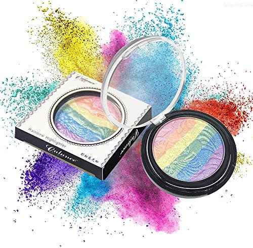 Iskas Rainbow Highlighter Colorful Shimmer Powder Blusher Eyeshadow Palette Face Eye Makeup Rainbow Color Blush Shadow Contour Cosmetics