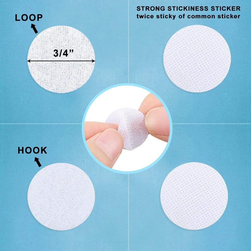 Simuer 600pcs Self Adhesive Dots Hook & Loop Sticky Back Nylon Coins Dots 20mm Diameter Sticky Glue Dot Tapes White(300 Pair Sets) - Image 5