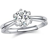FADANCE Solitaire Moissanite Rings for Women D Color VVS1 Clarity Round Brilliant Cut 925 Sterling Silver Moissanite Wedding Band Engagement Rings for her with Certificate (Adjustable)