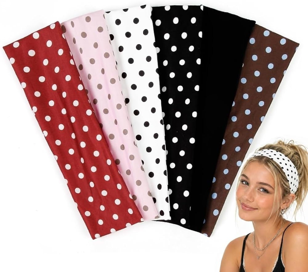 TERSE Polka Dot Headbands for Women Trendy Women Hair Accessories: Cute Head Bands for Women's Hair Fashion Hairbands 6PCS