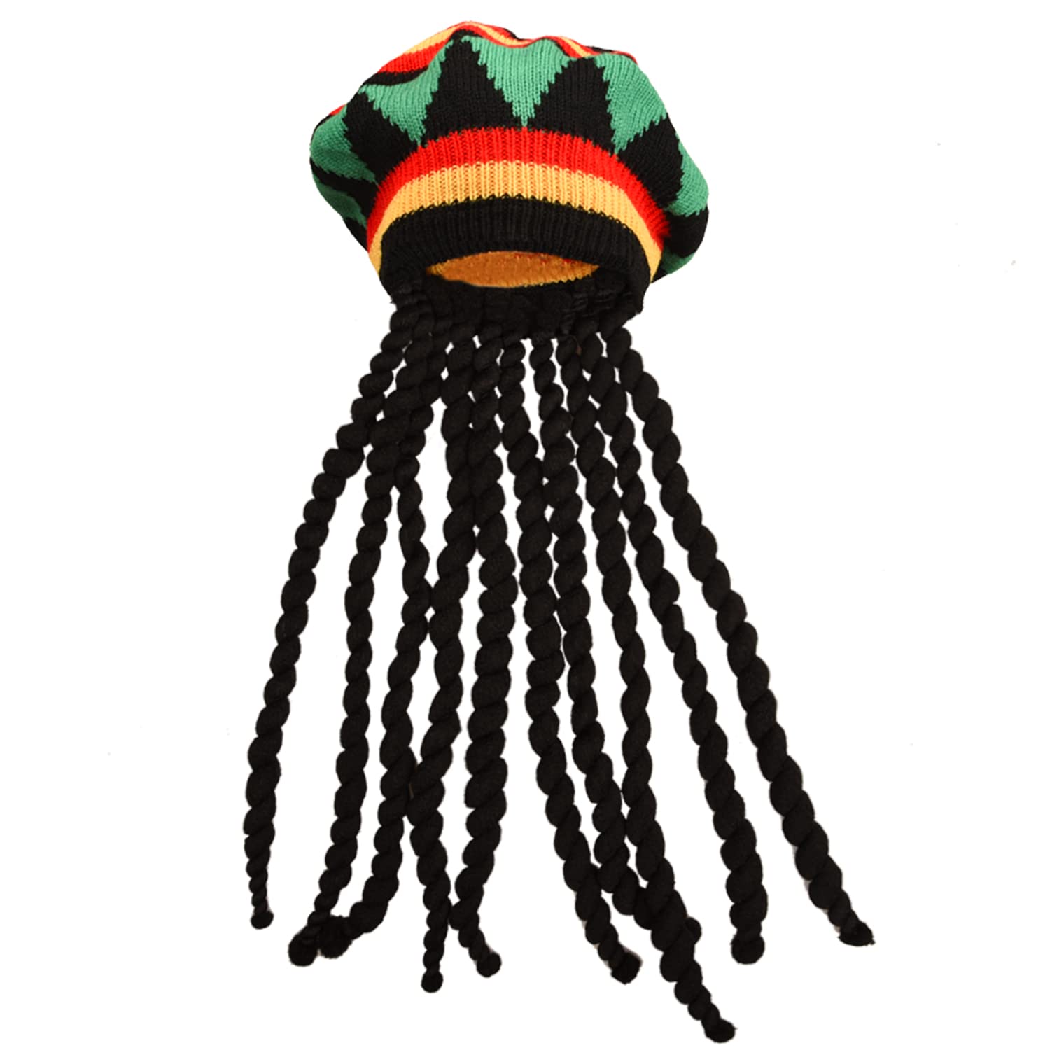 NAUZE Rasta Hat with Black Dreadlocks Jamaican Dreadlocks Wig Rasta Wig Cap