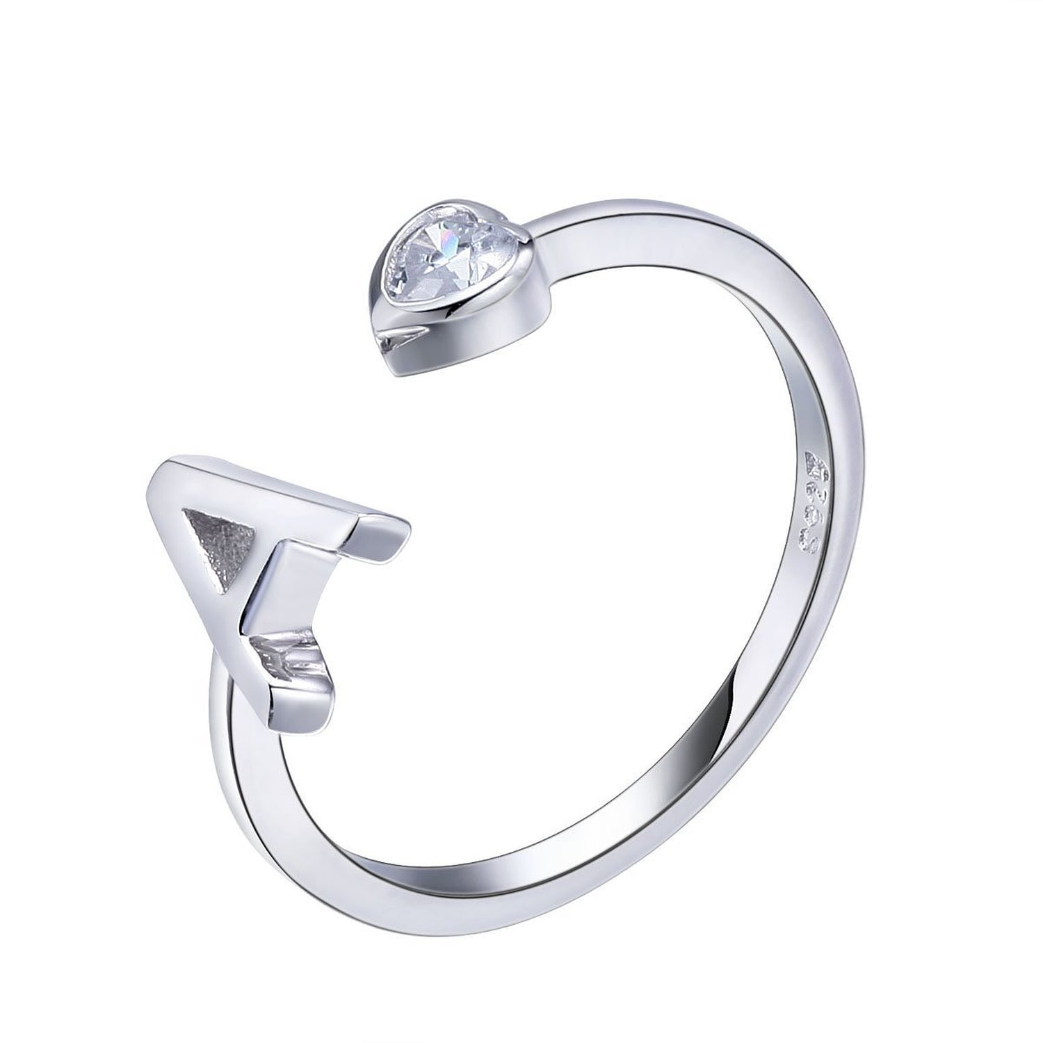 VIKI LYNN Women Ladies Girls 925 Sterling Silver Open Adjustable Tail Ring A Initial Letter Rings Size J