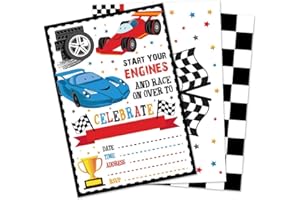 WERNNSAI Racing Car Birthday Party Invitations with Envelopes - 20 Pcs Racing Car Party Supplies for Boys Kids Birthday Invit