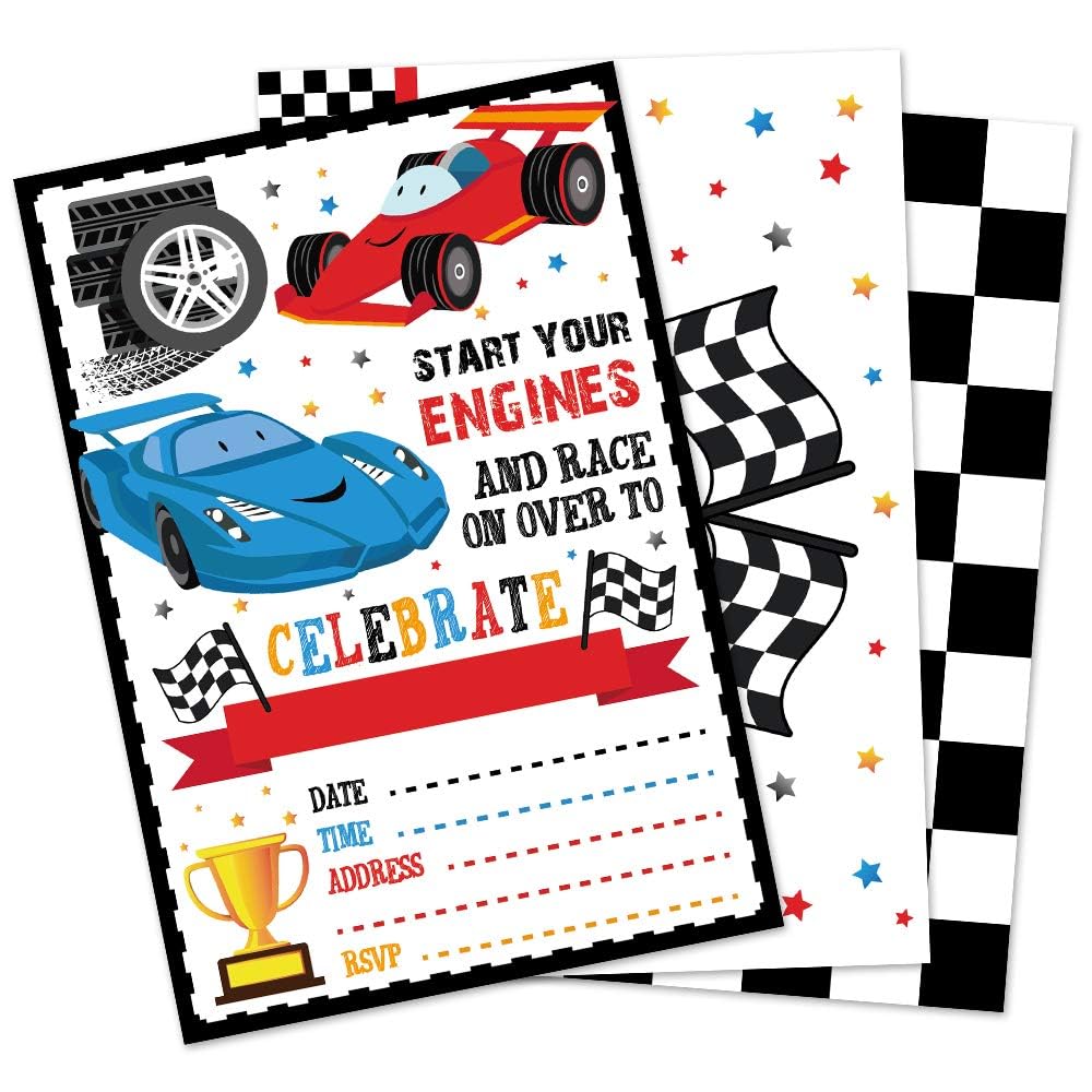 WERNNSAI Racing Car Party Invitations - 20 PCS Racing Car Birthday Invitation with Envelopes for Boys Kids Birthday Party Invites Celebration