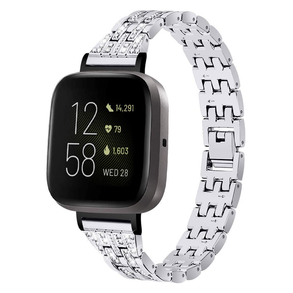 GIMart Bling Strap Compatible for Fitbit Versa 4/Versa 3/Sense/Sense 2 Strap for Women Men, Metal Stainless Steel Replacement Watch Strap Wristband Bracelet Compatible with Fitbit Versa 3