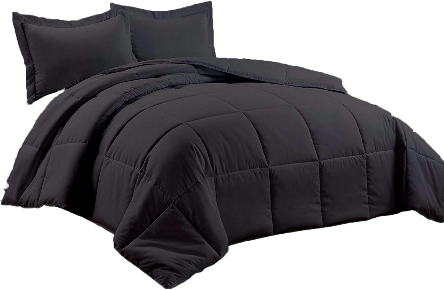 California Bedding All-Season Luxury Egyptian Cotton Full XL 82x86 Size Down Alternative Quilted Comforter Set, 500 GSM Microfiber Fill - Machine Washable, Black Solid