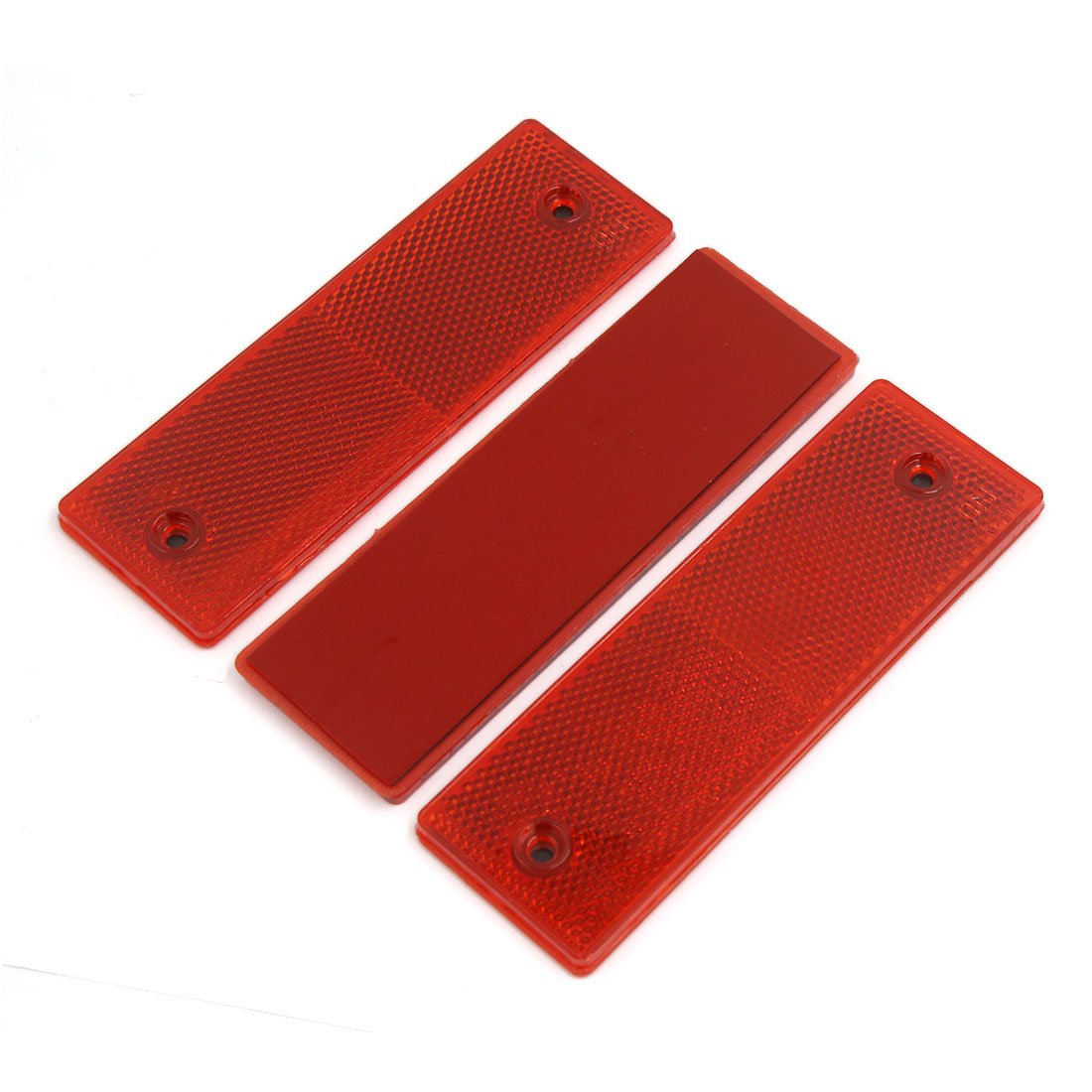 sourcing map Car Red Stick-on Reflective Plate Stickers w Screw Holes 3PCS