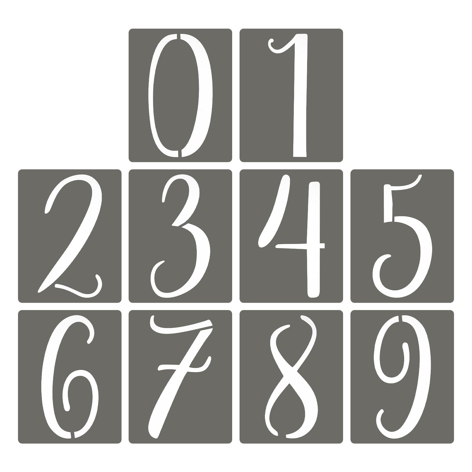 PATIKIL 10Pcs 12 Inch Large Number Stencils, 0-9 Address Number Stencil, Reusable Plastic Digital Templates for Crafts Drawing Stencils Templates White