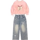 Peacolate 4Y-10Y Spring Fall Little Big Girls T Shirt and Jeans 2pcs Clothing Sets