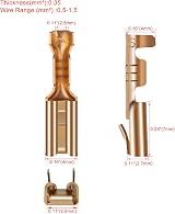 Heschen 2.8mm Female Spade Crimp Terminals 100pc Non-Insulated Brass 0.5-0.8mm view 2