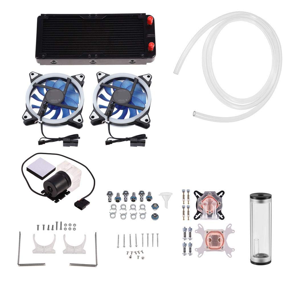VBESTLIFE DIY Water Cooling Kit, 240mm Cooler CPU/GPU Block Pump Reservoir LED Fan Heat Sink Compputer Water Cooling Kit