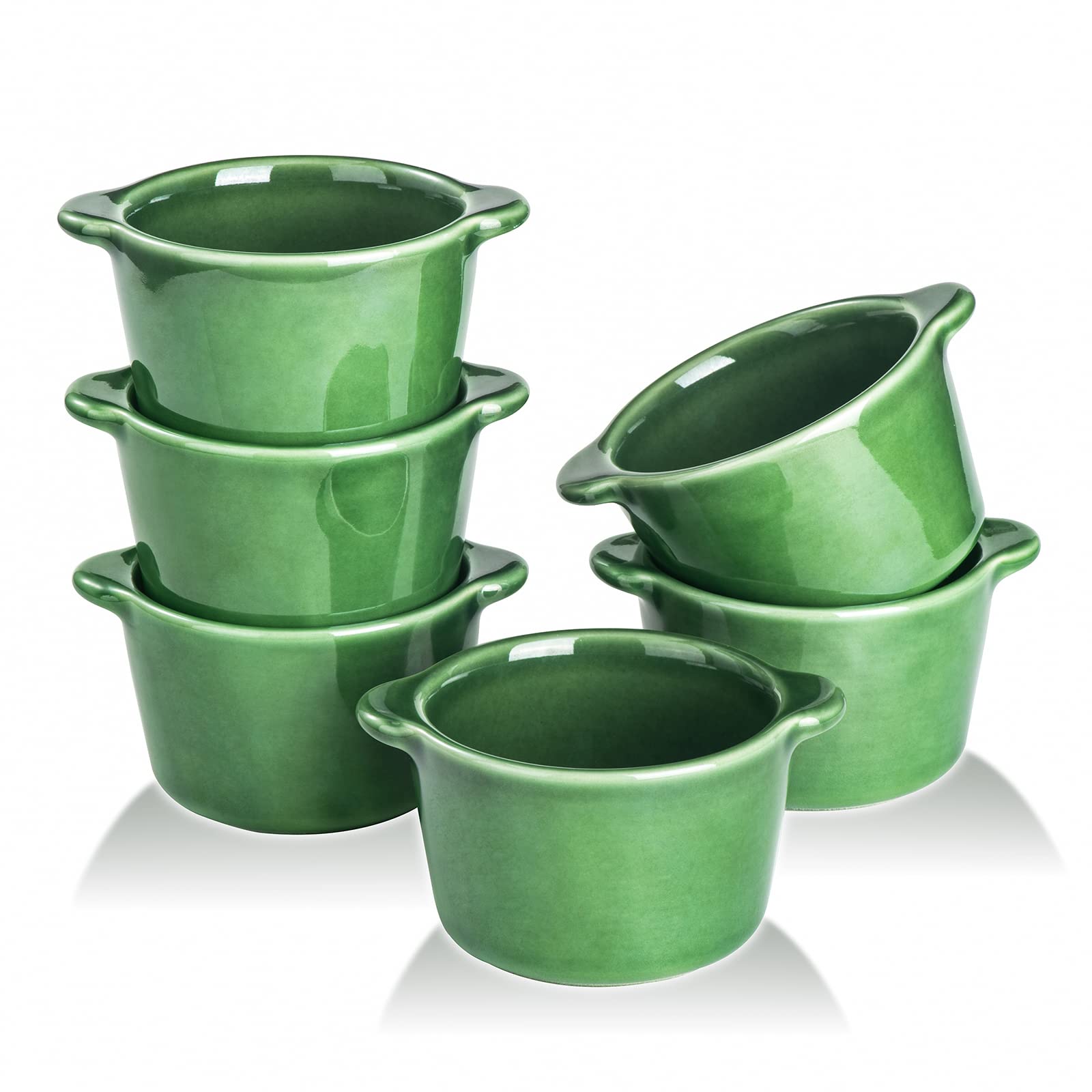 Creme Brulee Ceramic Ramekins Vicrays Mini Vanilla Cups 6oz Oven Safe Bowls Souffle Bowls for Baking Single Casserole Dipping Sauce Pioneer Woman Green Pack of 6
