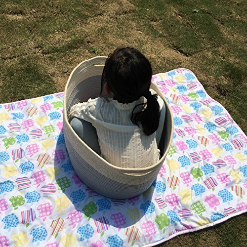 Iceblue 21.6''X16.9''X11.8'' XXL Jumbo Toy Storage Cotton Rope Basket Hamper with Invisible Handles