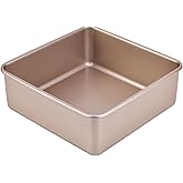 Bakeley 8-Inch Nonstick Deep Square Cake Pan with Removable Bottom, Baking Sheet and Brownie Pan 8.7" x 8.7" X 3.2" (Champagne Gold)