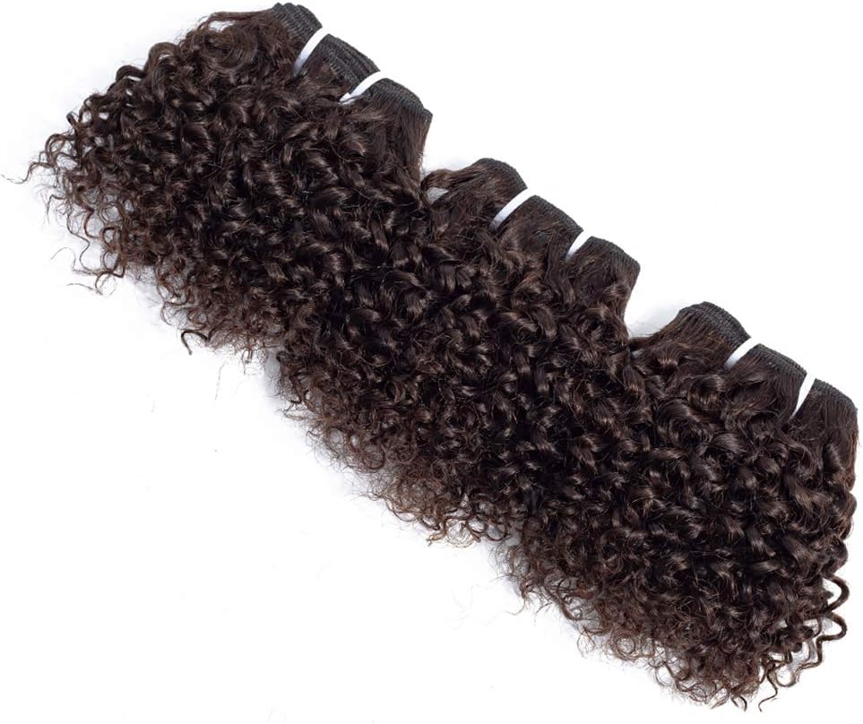 Peruvian Virgin Hair Short Kinky Curly Human Hair Weave Bundles 6 Pieces 6 Inches 238 Grams Light Brown Colour - Image 5