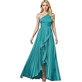 Teinyeyiop One Shoulder Bridesmaid Dresses Satin Pleats Sleeveless A-Line Long Formal Wedding Guest Dresses for Women