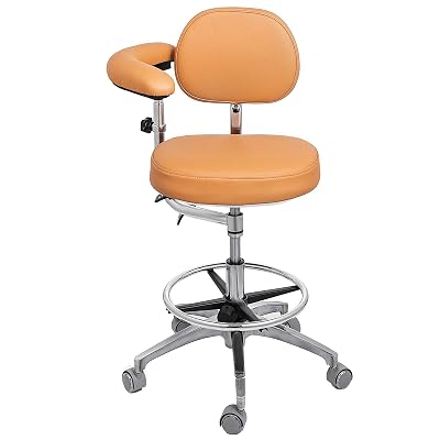 LOVSHARE Medical Dental Stool Dentist Chair with 360 Degree Rotation Armrest PU Leather Khaki Assistant Stool Chair Height Adjustable from 18.9 to