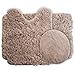 Lavish Home 3-Piece Bathroom Rug Set - Non-Slip Bath Mat Set with Bath Rug, Contour Mat, and Toilet Lid Cover - Machine Washable Mats (Taupe)