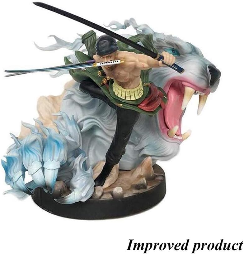 Jiaming One Piece Tiger Hunting Three-Blade Roronoa Zoro White Tiger Statue Model PVC Figure Toy-9 Inches