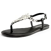 DREAM PAIRS Flat Sandals for Women Dressy Rhinestone T-Strap Thong Flat Sandals for Summers Dress Beach