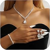Nojess Crystal Wedding Jewelry Sets for Brides Silver Rhinestone Necklace Earrings Bracelet Bridal Jewelry Set for Wedding Bridesmaid Prom Costume Accessories
