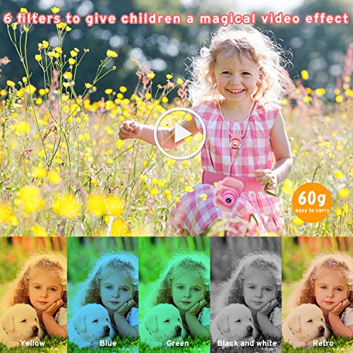 PROGRACE Kids Camera Digital Video Cameras for Kids Boys Birthday Toy Gifts Toddler Video Recorder Children Camera 2 Inch IPS with SD Card-Pink