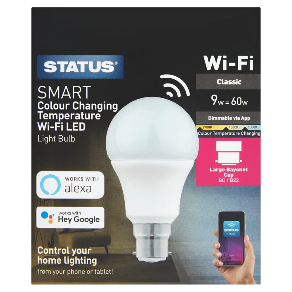 Status 9W Smart WiFi Led Gls Light Bulb Bayonet Cap