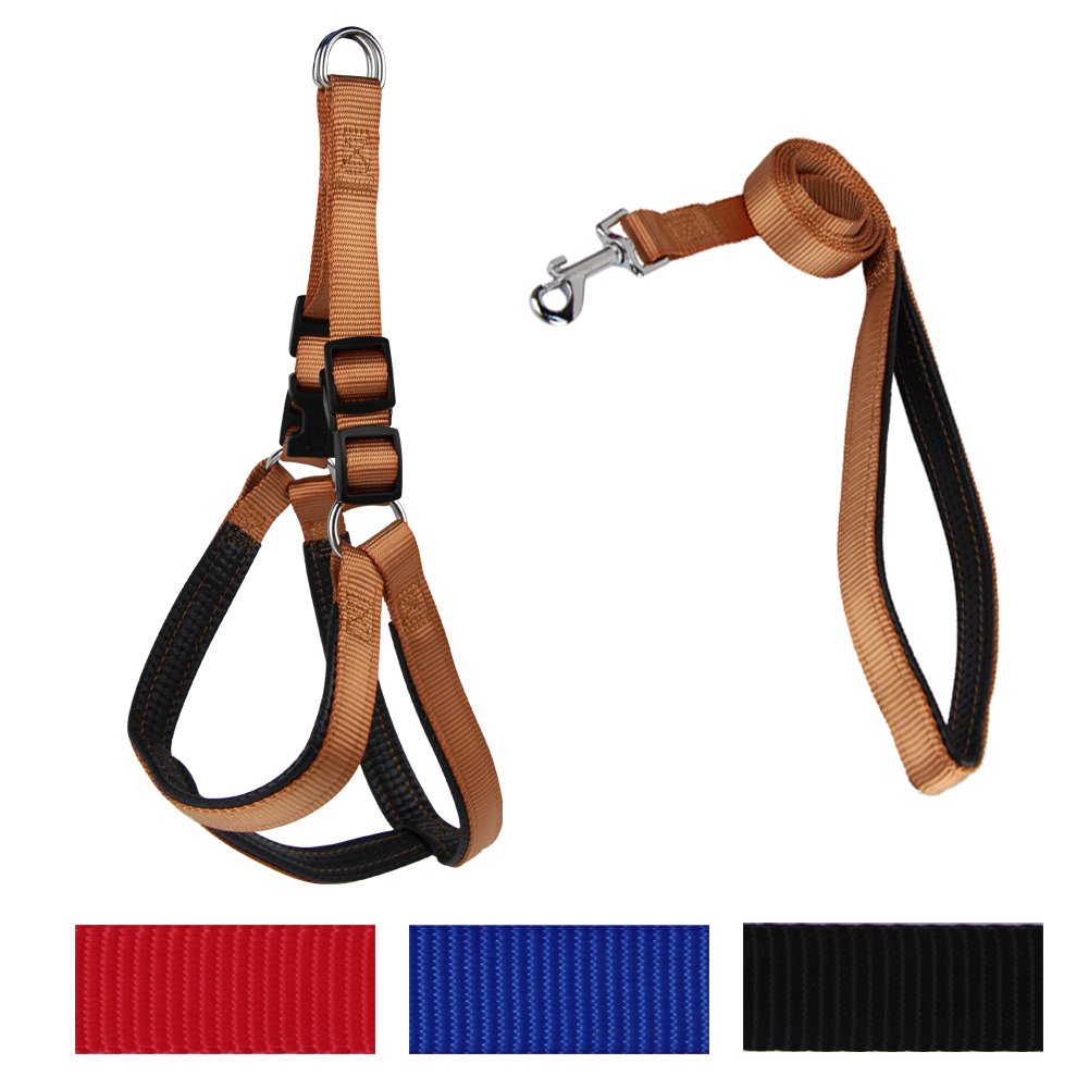Dog Harness Leash No-Pull Sturdy Pet Halter Harness Kit Outdoor Durable Soft Padding Strap for Medium Dogs (17.5\'\' - 23.5\'\', Coffee)