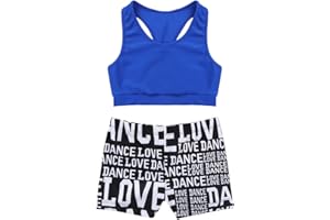 Moily Kids Girls Gymnastics/Dance/Sports Two Piece Outfit Racer Back Crop Top with Booty Shorts Swimwear