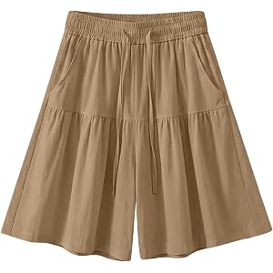 Bloomease Flowy Shorts for Women Lightweight Stretch Comfy Shorts Summer Dressy Casual Ruffles Culottes Skorts