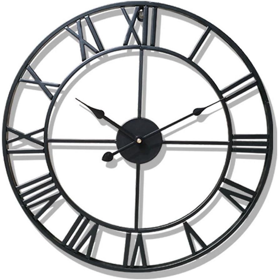 Hunter Garden Crafts Vintage Retro Iron Metal Wall Clock with Roman Numerals (Black)