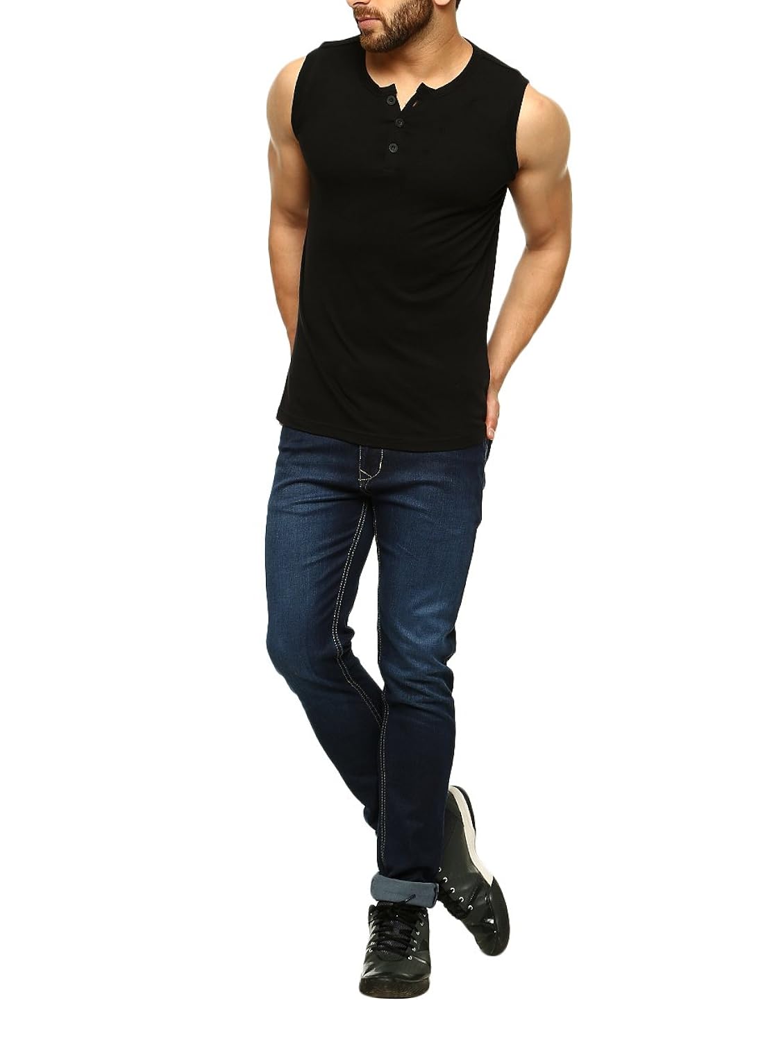 gritstones men black henley t-shirt-gsclhly720blk