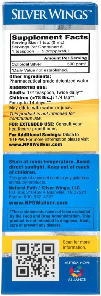 Natural Path Silver Wings Colloidal Silver 500PPM, 1 Fluid Ounce, Amber Brown (CS28A): Health & Personal Care