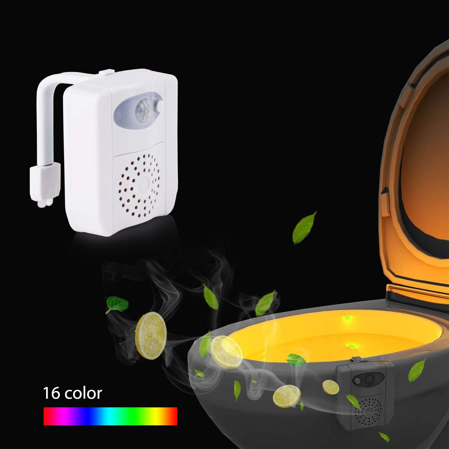 Toilet Night Light, Motion Activated Toilet Bowl Light, Motion Sensor LED Light with 2pcs Aromatherapy, UV 16 Colors Changing Seat Night Light for Bathroom/Washroom, Activates in Darkness