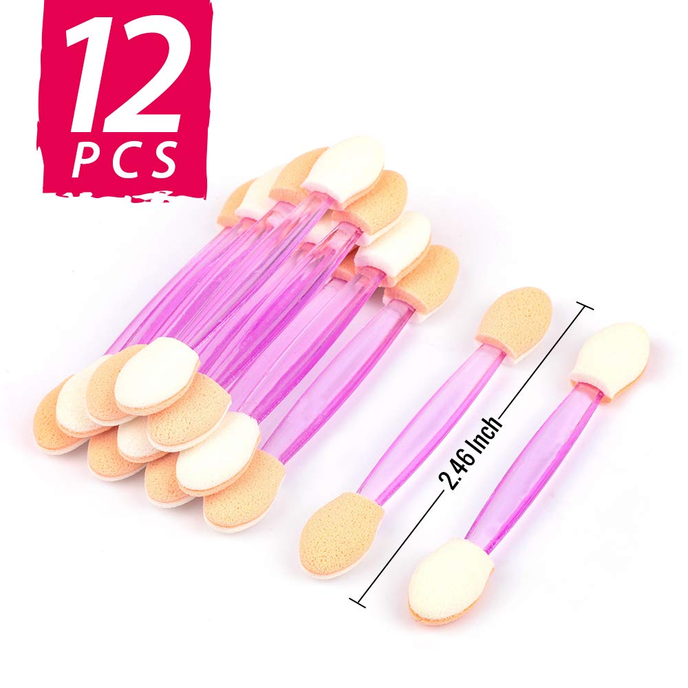 12 PCS Disposable Eyeshadow Brush, FANDAMEI Dual Sides Eyeshadow Sponge Applicators, Double Ended Oval Makeup Brush Tool: Beauty