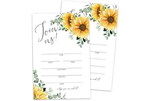 WWONGXIANB Set of 25 All Occasion Sunflower Invitations with Envelopes- Join us Invitations, Greenery Invites for Bridal Shower Wedding Engagement Birthday Retirement Grad Fill in Style Invites Cards -009