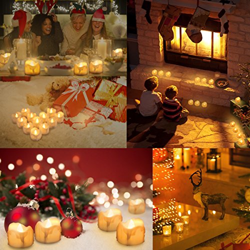 AMIR Flameless Candles, 12 PCS LED Tea Lights with Timer, Flickering Votive Candles for Christmas Thanksgiving Halloween Party Wedding Festival Celebration & Decoration, Battery Included (Warm White)