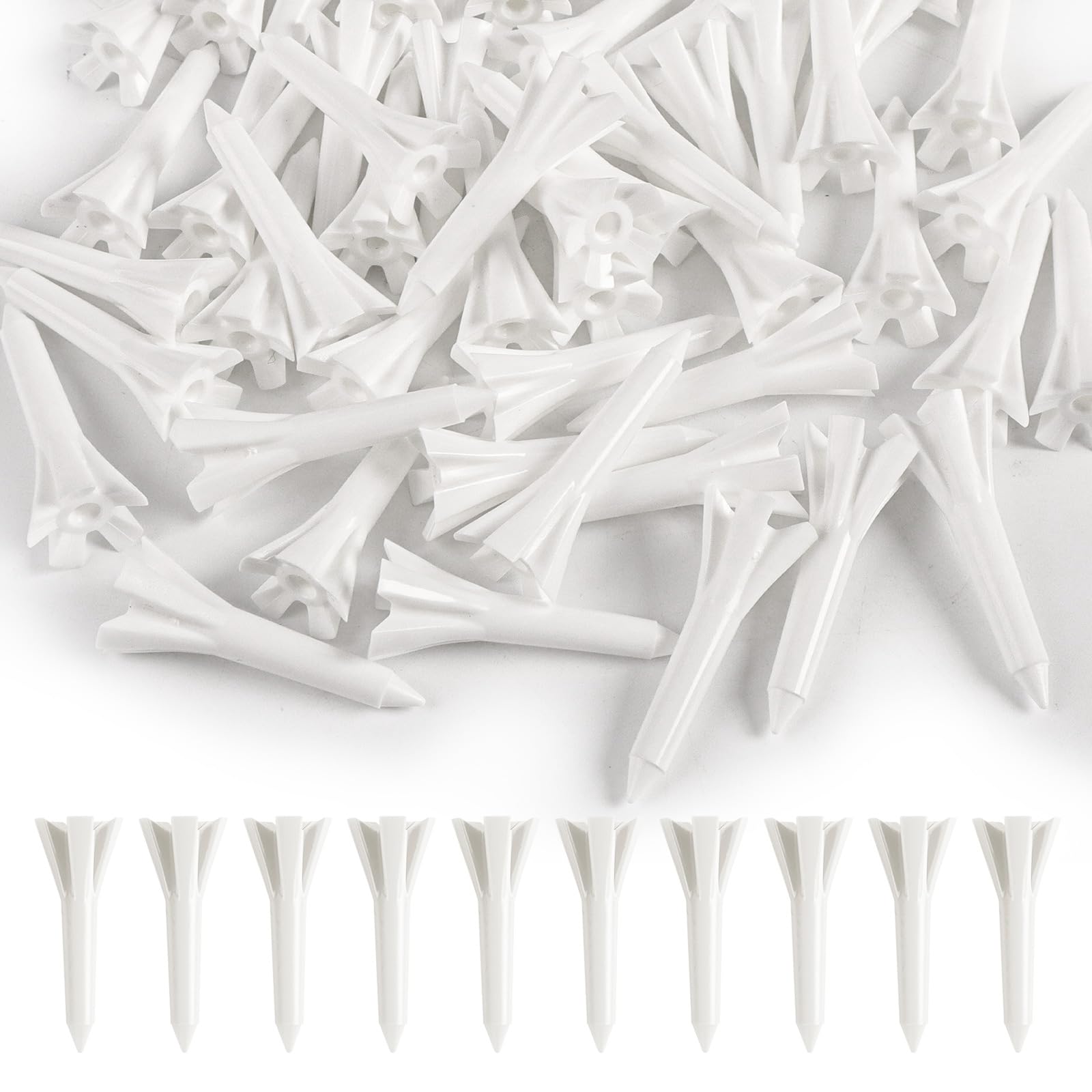 FINGER TEN Golf Tees Plastic Short Size 1 1/2 Inch Unbreakable Pack of 100 (White)