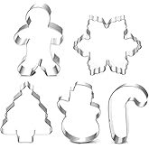 Christmas Cookie Cutter Set - 5 Piece Holiday Cookies Molds - Snowman, Christmas Tree, Gingerbread Man, Candy Cane, Snowflake