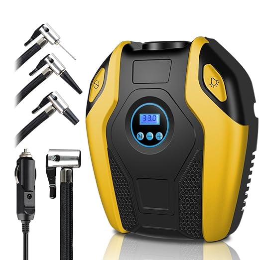 COSANSYS Inflator Auto Kompressor 12V Reifenfüller Digitaler Luftkompressor Zigarettenanzünder LCD Bildschirm LED Lampe Trage