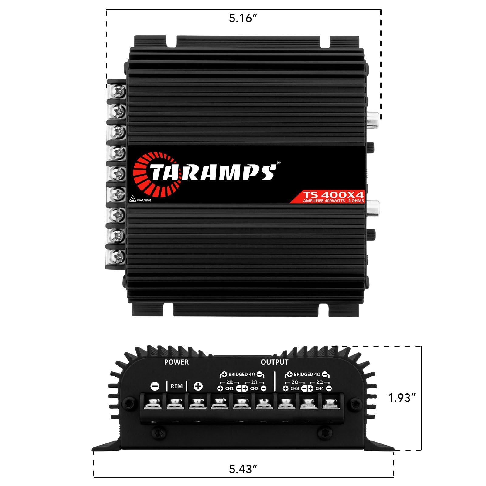 Taramps TS 400x4 Black with Automatic High Level Input 400 watts RMS 4 Channels Full Range Car Audio Amplifier RCA Input Class D 2 Bridged Channels Multichannel Amplifier System